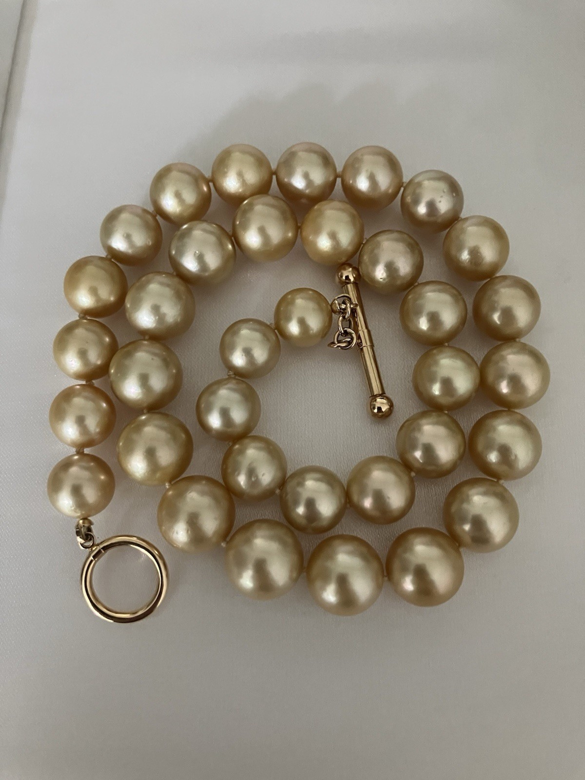 Golden South Sea Pearl Necklace 100% Natural Color 14K Gold Clasp