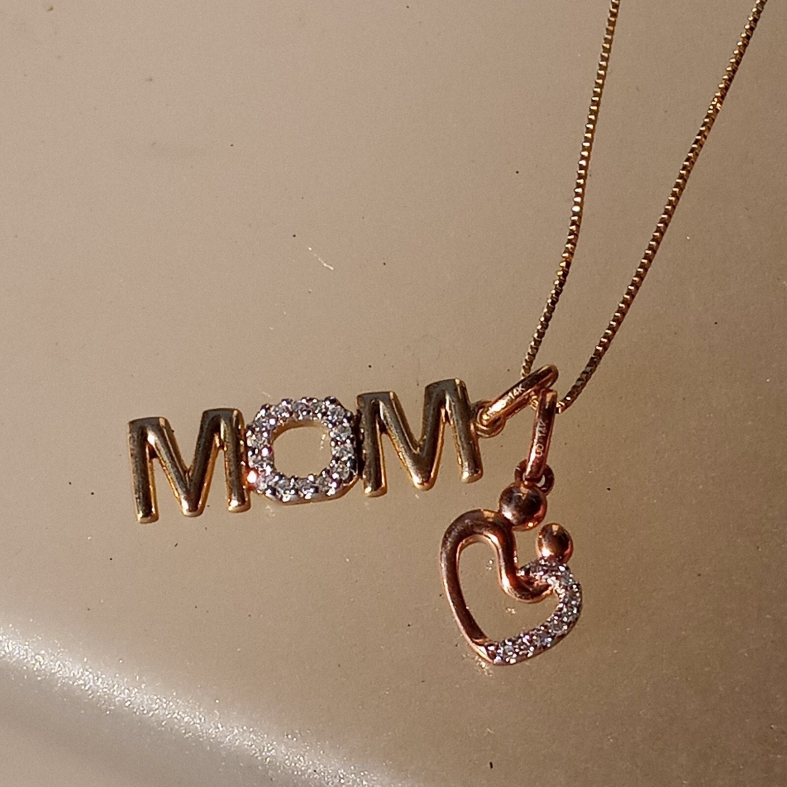 Diamond Mom with Heart Mother & Child Pendant Rose Gold Yellow Gold 10kt