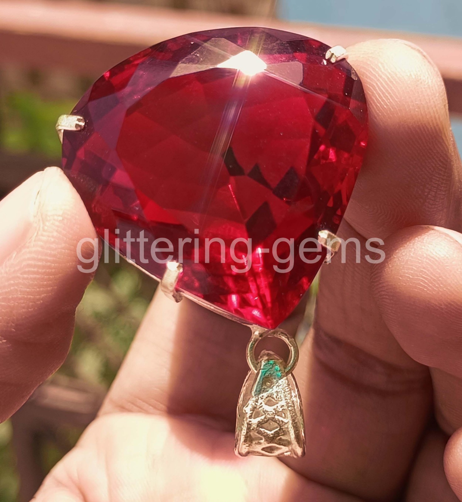 97.35 Ct Natural Red Ruby Pendant Pear Pendant 925 Silver IGL Loose Gems 6YHW