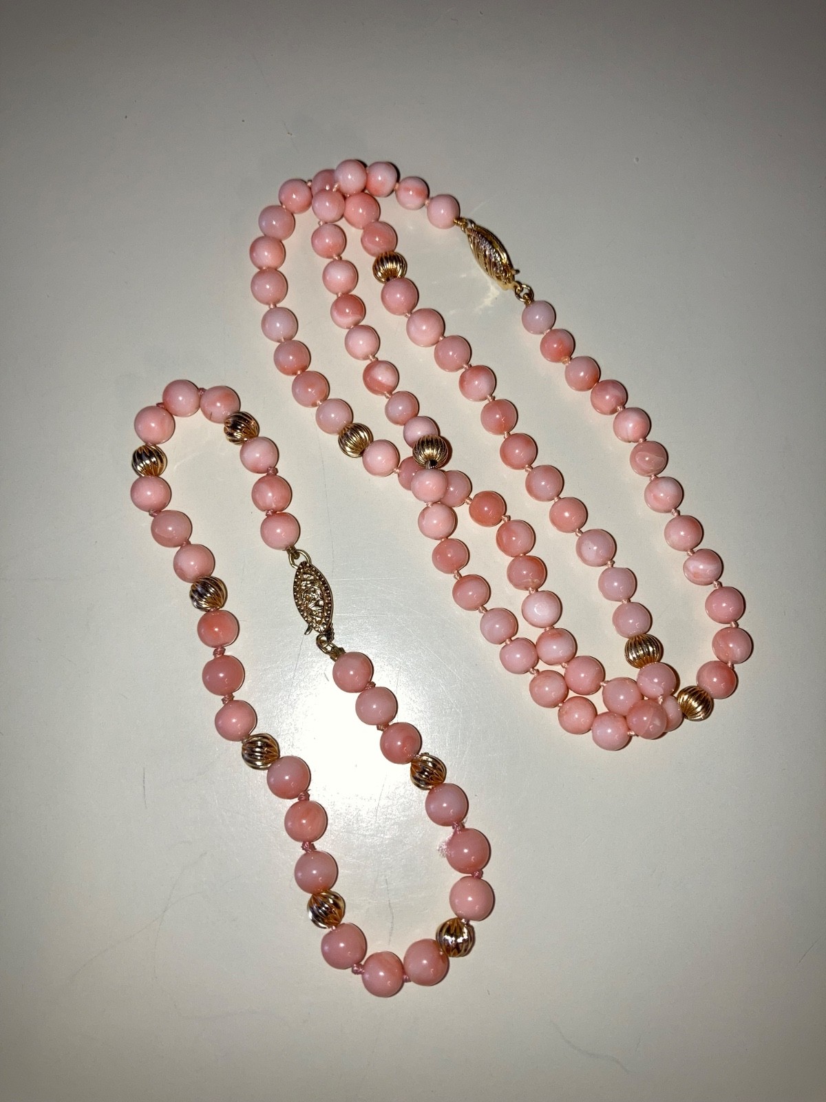 Vtg Variegated Angelskin Coral Necklace & Matching Bracelet 14K – Original Owner