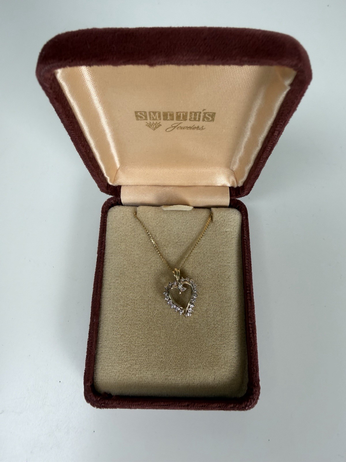 VTG JCM 10K Yellow Gold Natural Diamond Open Heart Pendant 19″ 14k Necklace