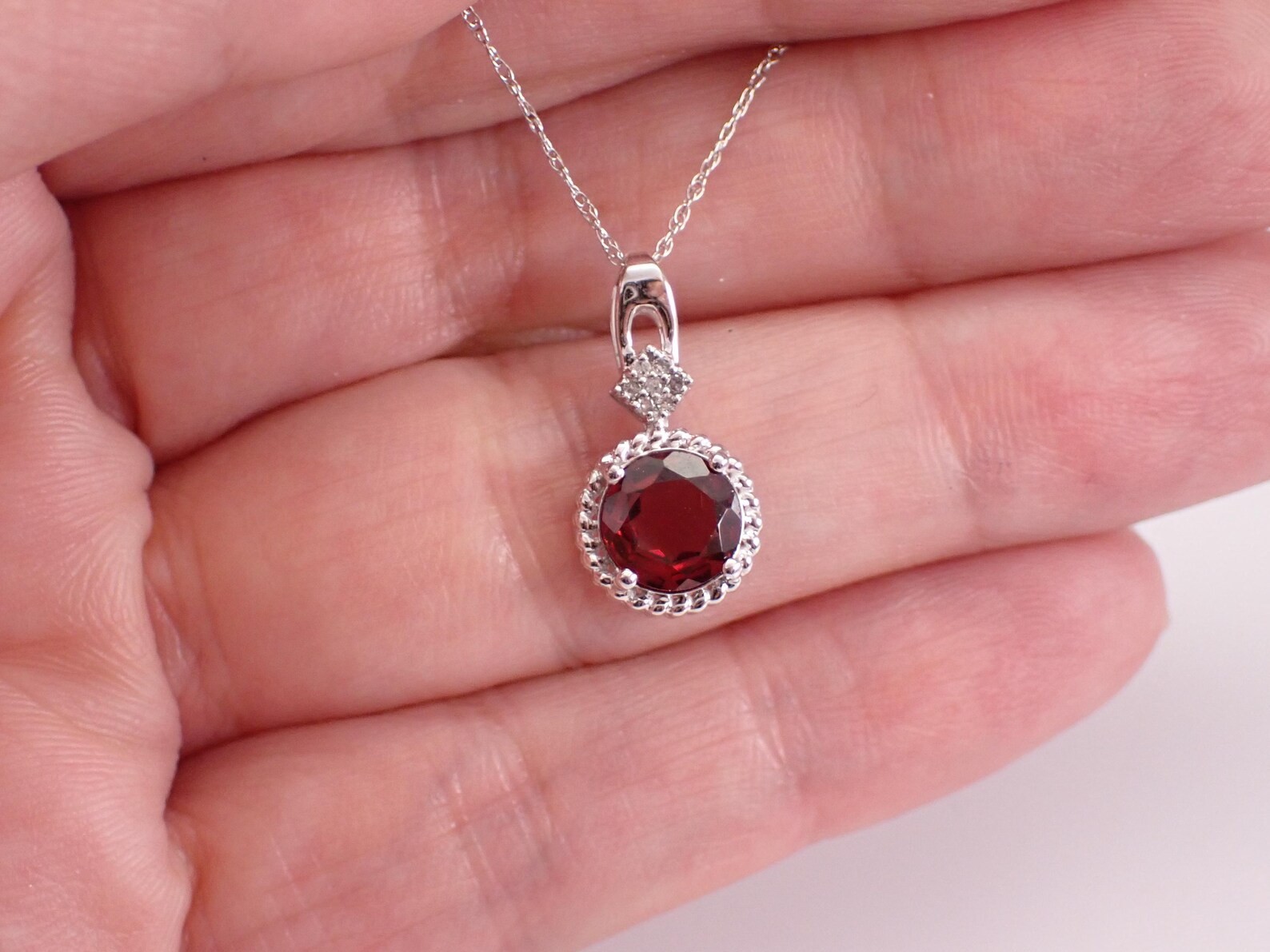 2 Ct Round Lab Created Red Garnet Halo Pendant Necklace 14K White Gold Plated