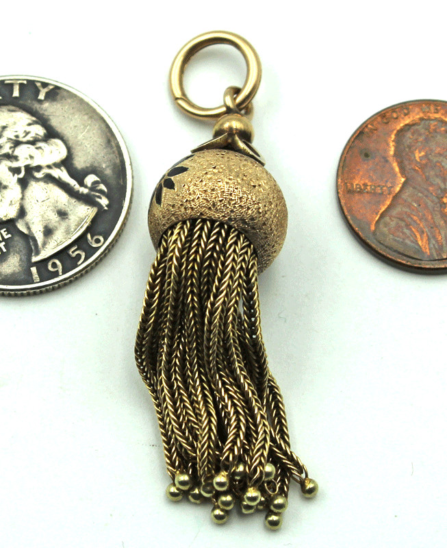 Antique Yellow Gold Victorian 12K & 10K Enameled Tassel Pendant 11.2 Grams 2.25″