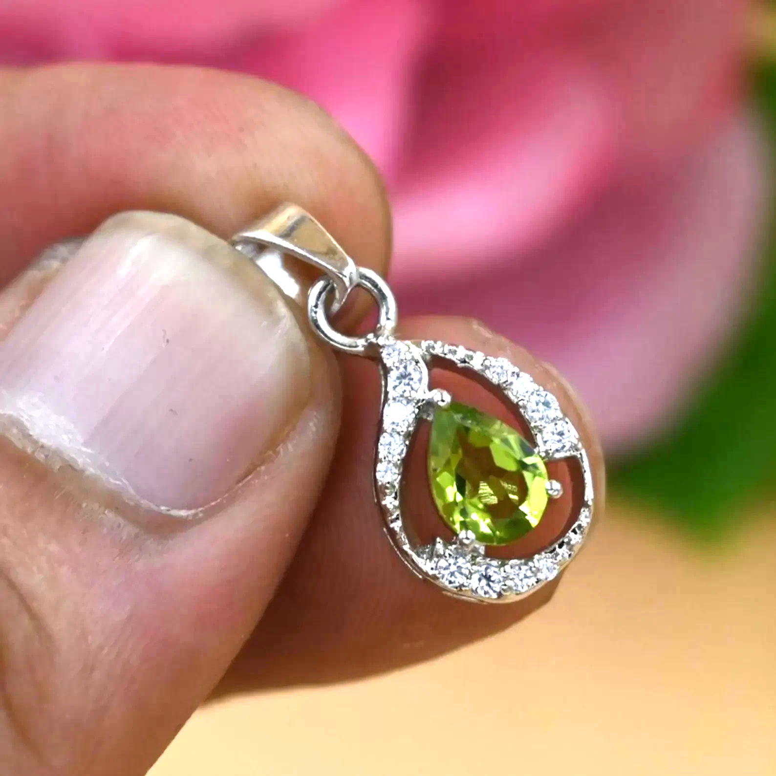 Natural Peridot Pendant Pear Cut 925 Sterling Silver Pendant gifts for her