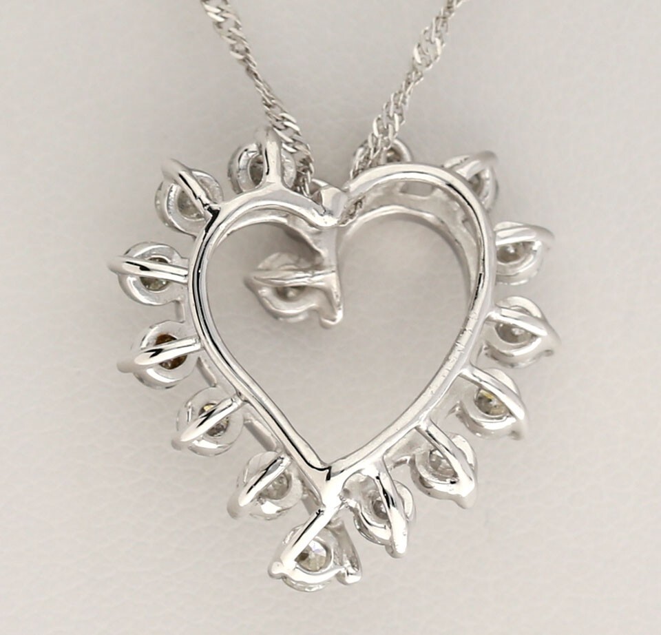 Diamond Heart Pendant Necklace 1.45CT 14K WG 18” Chain