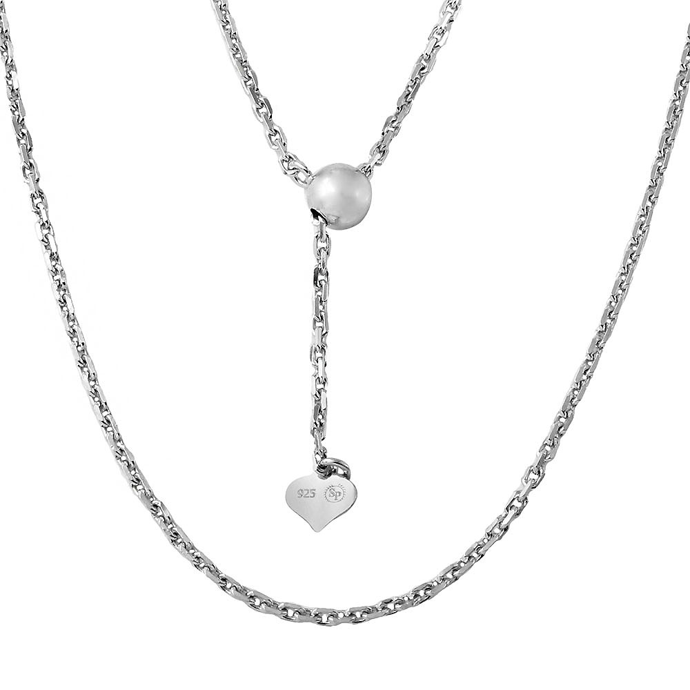 .925 Sterling Silver 1.5mm Diamond Cut Cable Chain Adjustable Up to 24 inches
