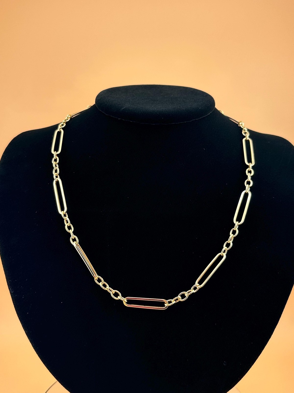 14K Gold Necklace Gold Paperclip Oval Link Hollow Lightweight