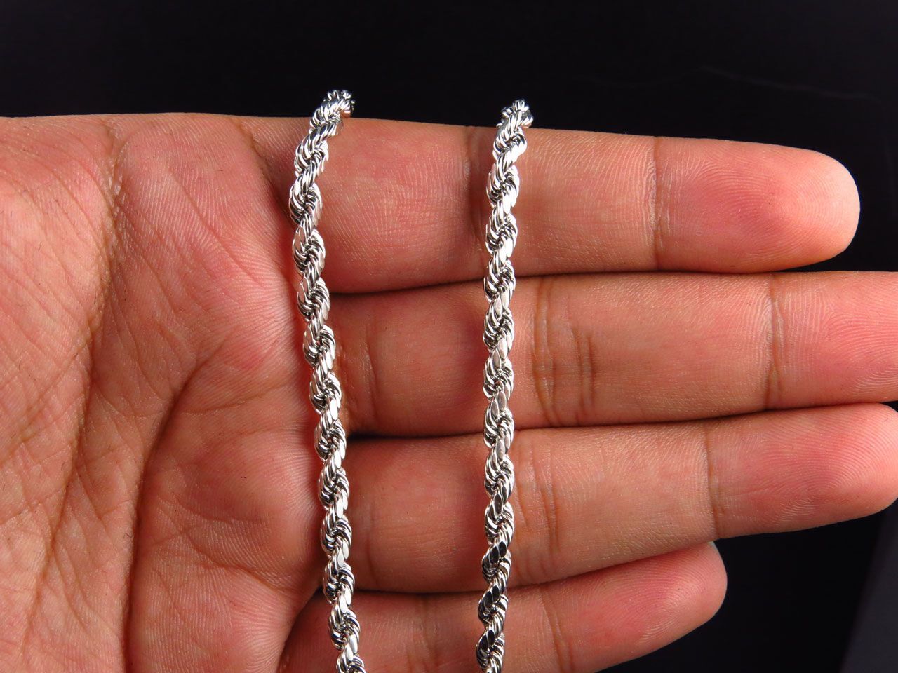Men’s Or Ladies 10K White Gold Hollow Rope Chain 3.5MM 18-28 Inches