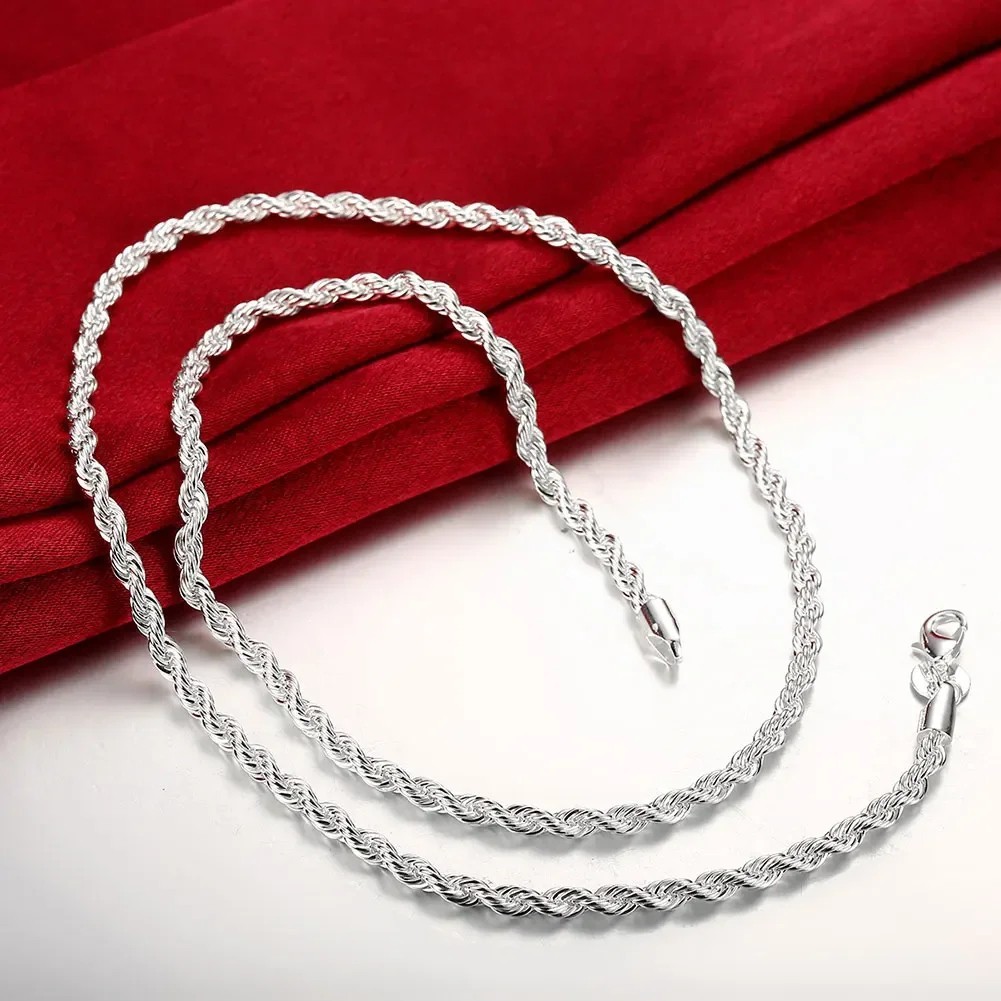 925 Sterling Silver Italian Rope Chain Men’s Necklace 4mm Cut Twisted Link NEW**