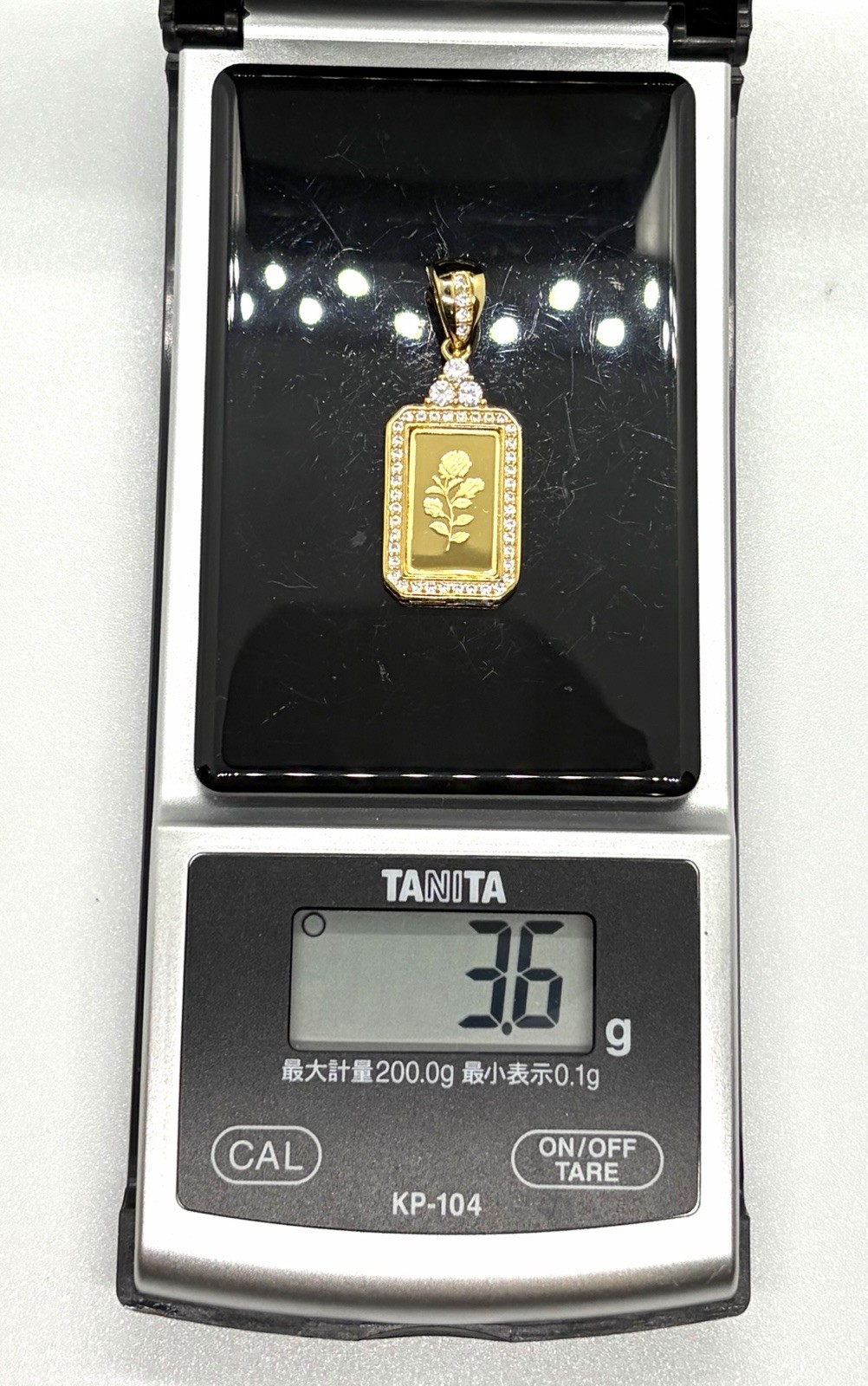 PAMP Suisse 24K Pure Gold 1g Rose Ingot Pendant Top Silver 925 Frame Zirconia⁠