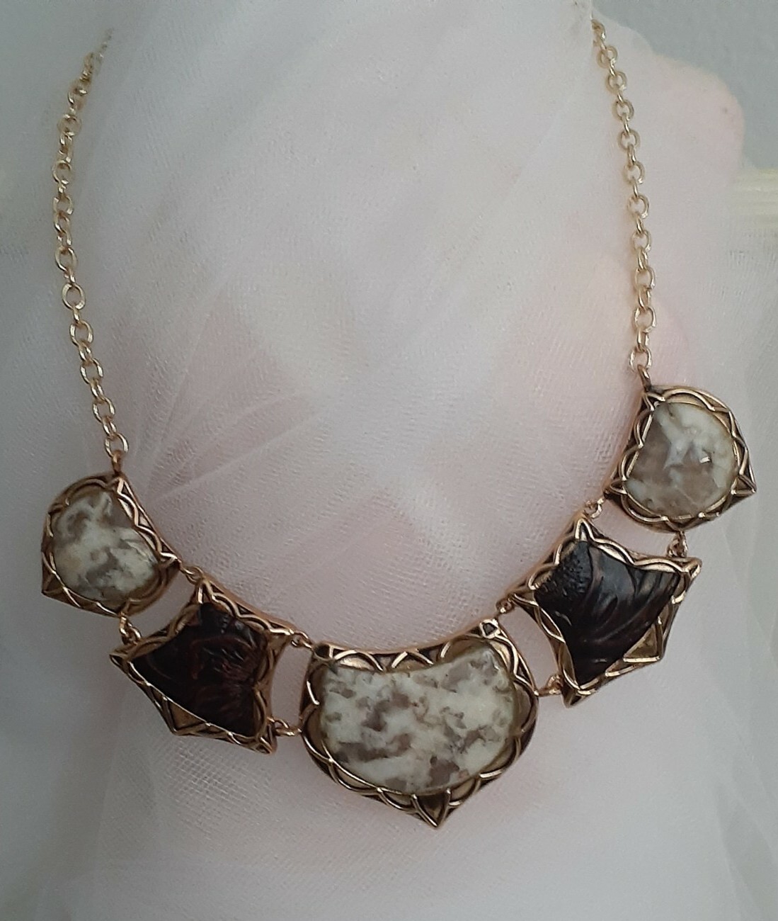Designer Studio Barse Bronze Jasper Gemstone Leather Embossed 19″ Necklace