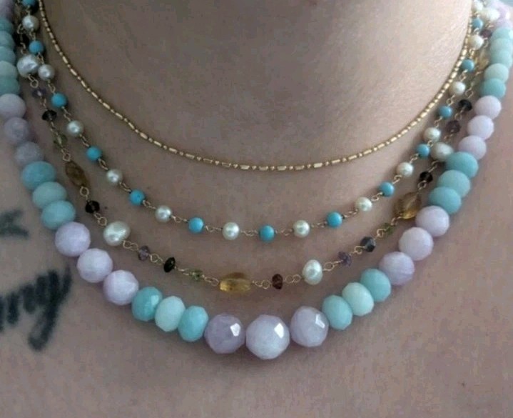 Jay King Pink Kunzite and Blue Amazonite Beaded Gemstone Necklace Women’s Summer