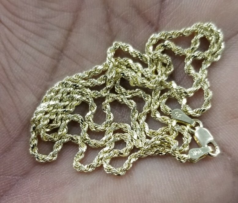 10KT Rope necklace Yellow Gold 1.5MM Premium Diamond Cut Lobster Lock REAL GOLD