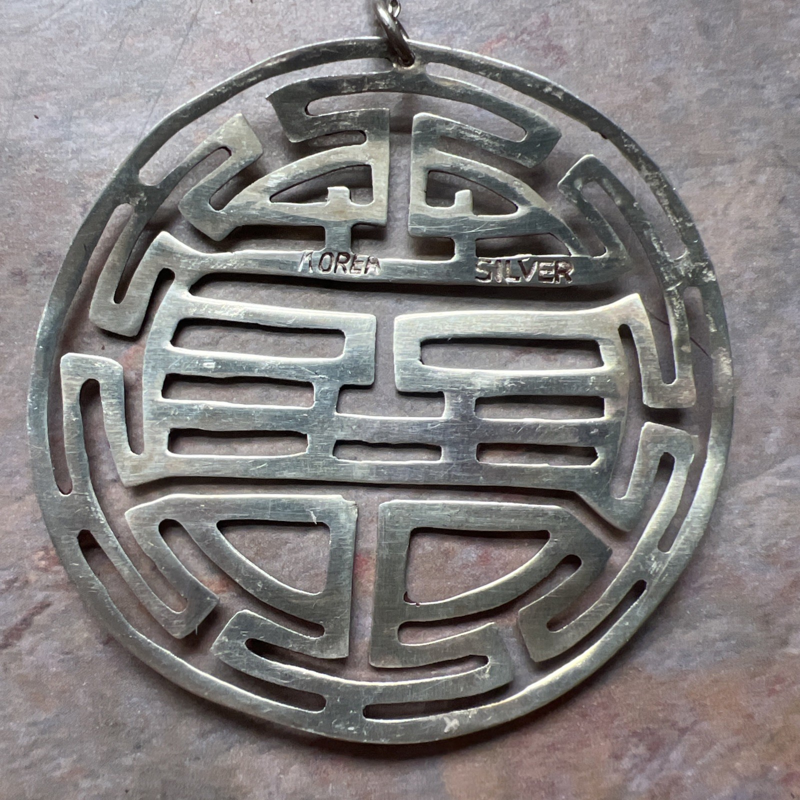 Korea Sterling Silver Symbol Medallion Pendant With Chain