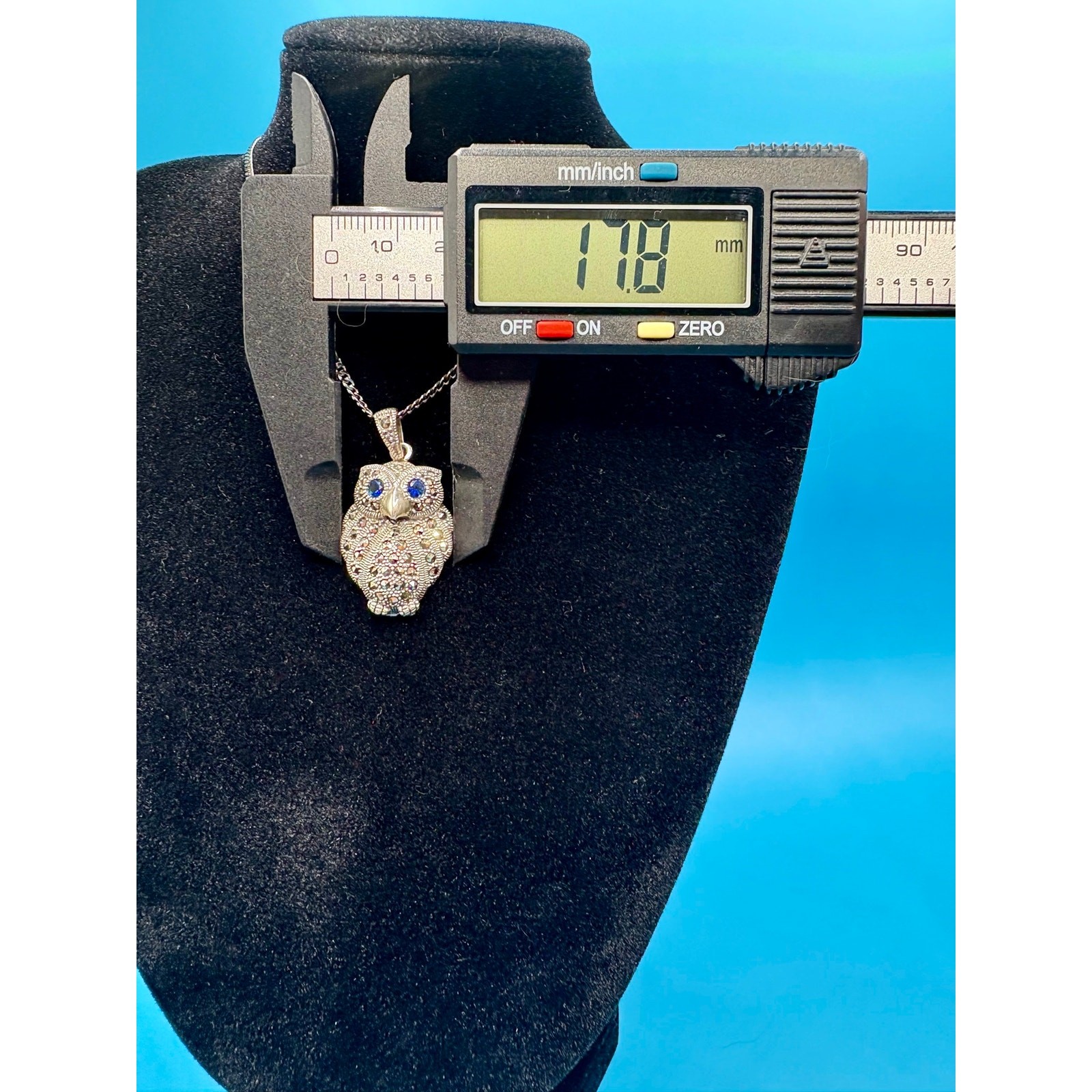 NEW Black Rhodium Silver Moissanite Owl Pendant & 20″ Chain