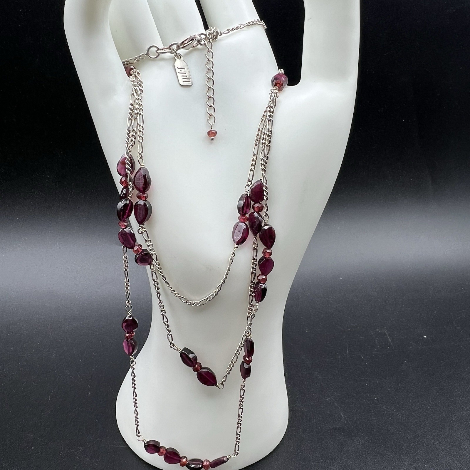 J Jill 925 Sterling Silver Purple Amethyst Necklace Triple Chain Layered Italy
