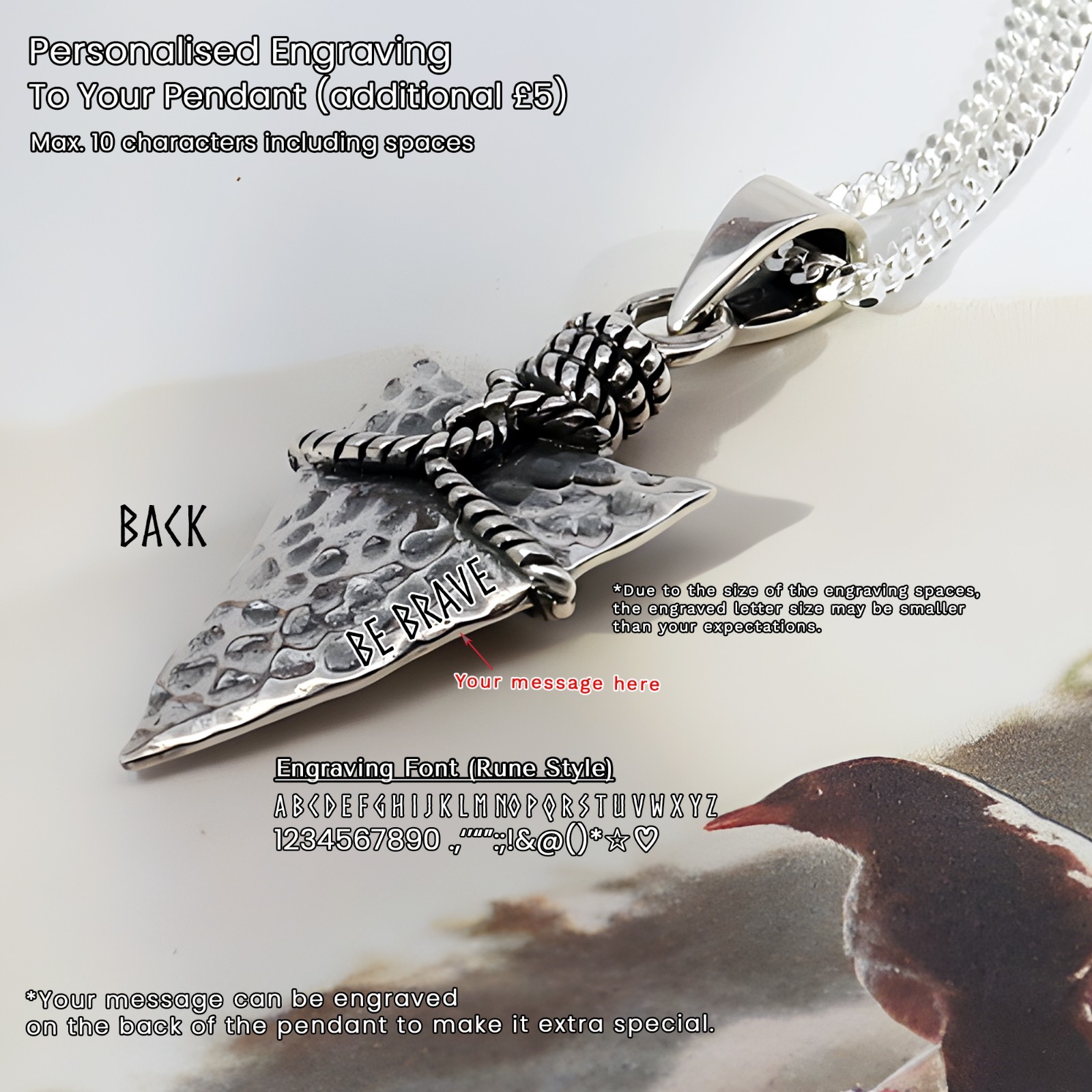 925 Silver Rune Arrowhead Necklace – Oxidised Viking Pendant