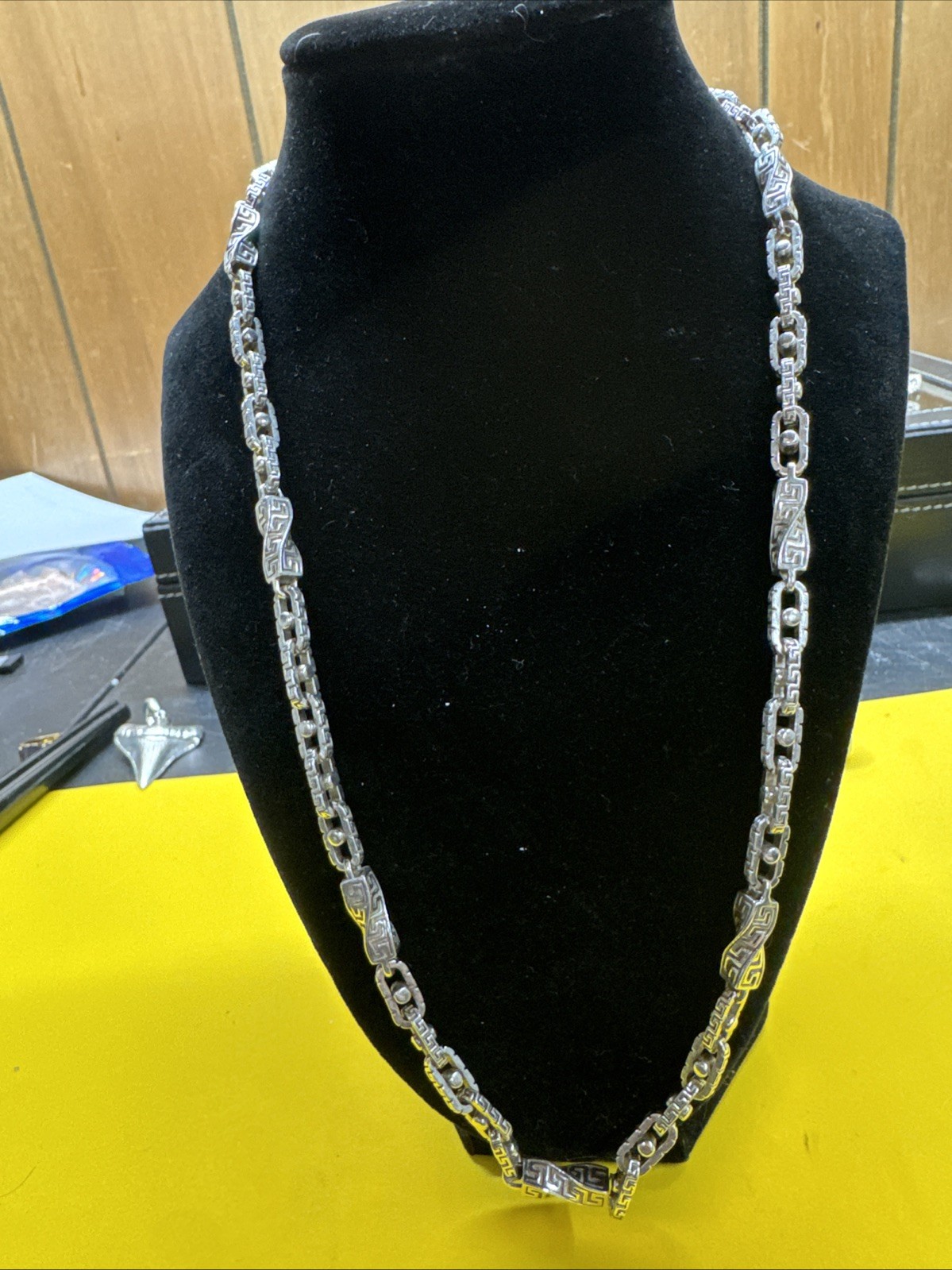 925 Sterling Silver Custom Greek Key Hermes Rolo Link Chain Necklace