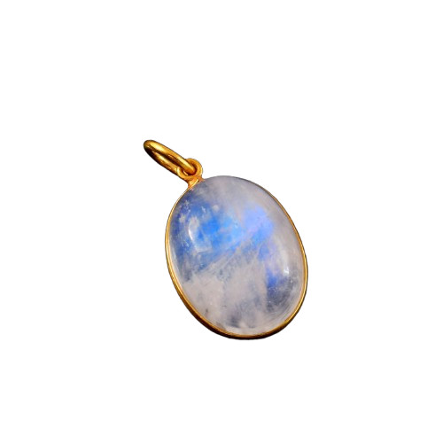 Dainty 14K Gold Rainbow Moonstone Pendant Minimalist Fine Jewelry 3116