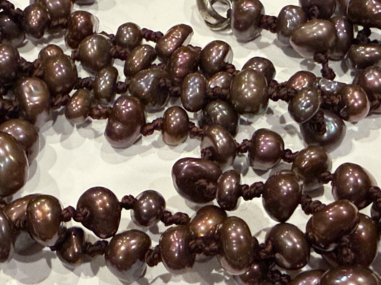 HONORA BROWN CULTURED PEARL HAND KNOTTED 72″ FLAPPER NECKLACE STERLING SILVER EU