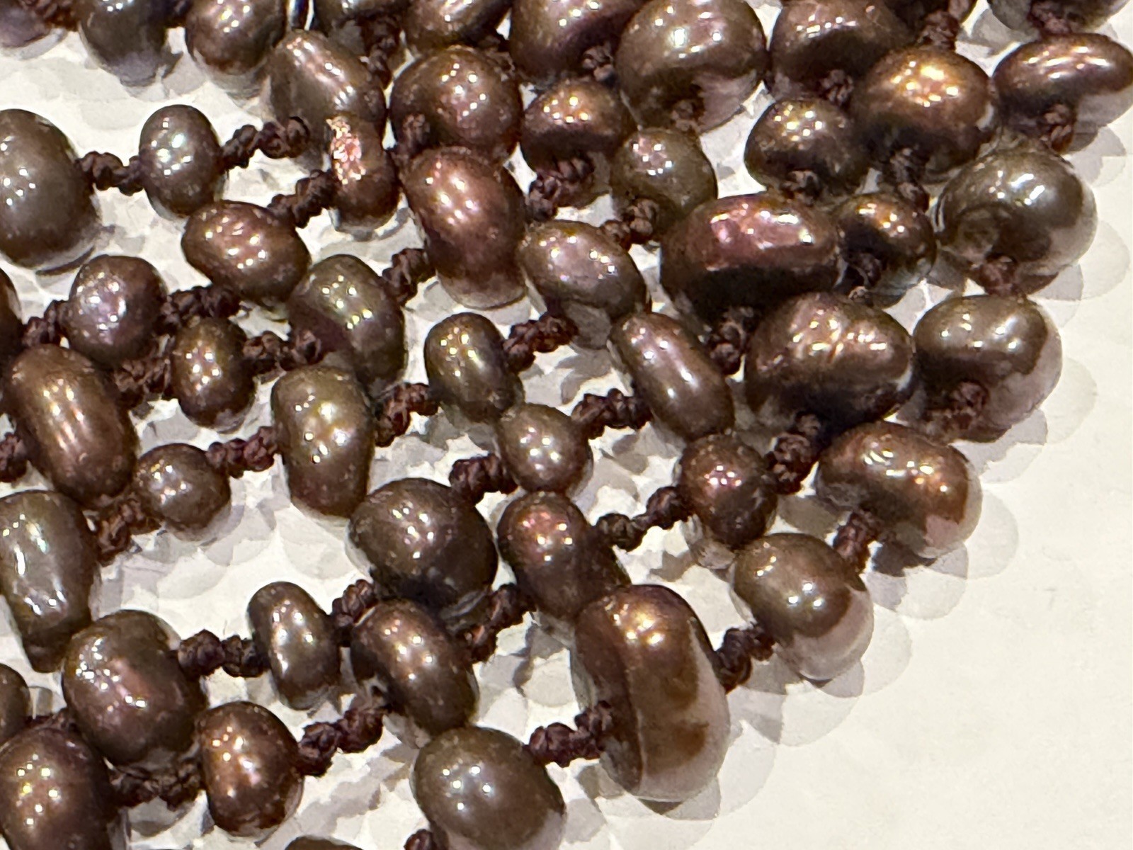HONORA BROWN CULTURED PEARL HAND KNOTTED 72″ FLAPPER NECKLACE STERLING SILVER EU