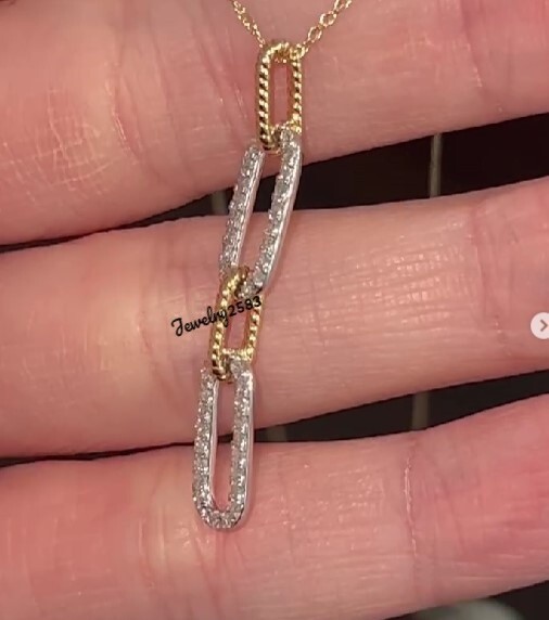 0.75 Cts Natural Diamond Paper Clip Pendant For Women’s In 10k Real Yellow Gold