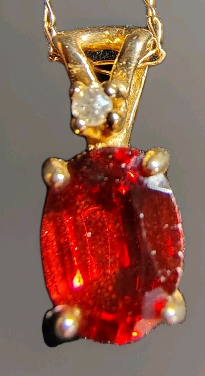 Unbranded 14k gold Red Garnet diamond pendant And Chain Necklace July Birthstone