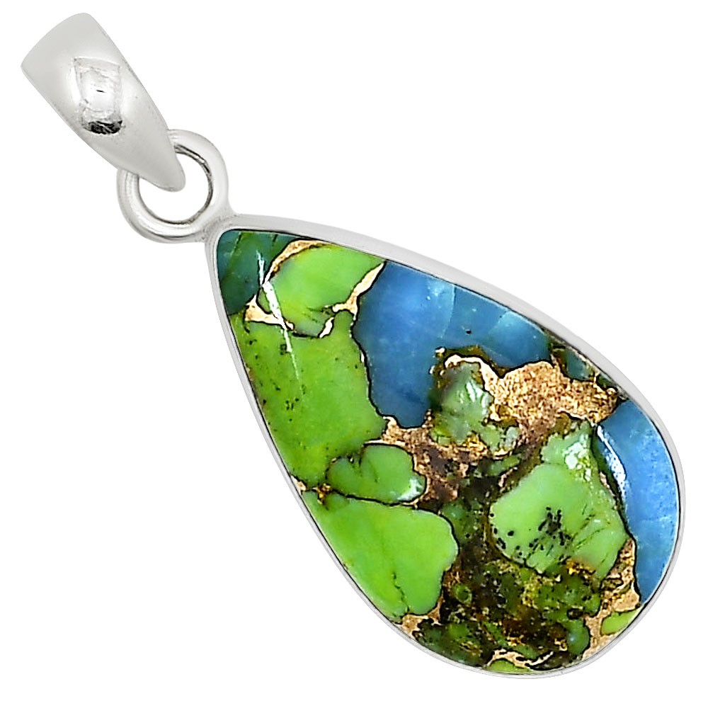 Blue Turquoise In Green Mohave – USA 925 Sterling Silver Pendant Jewelry P-1001