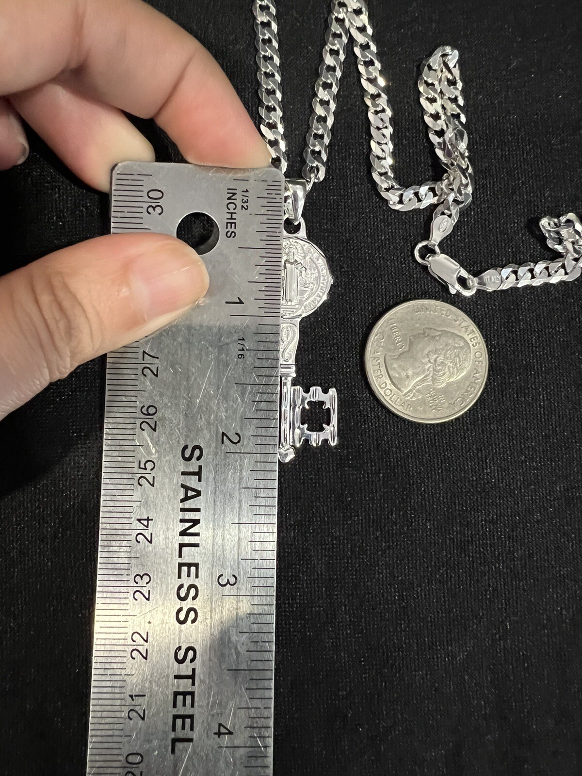 925 Sterling Silver Mens St Benedict Key San Benito Llave & Curb Chain 22 26 30