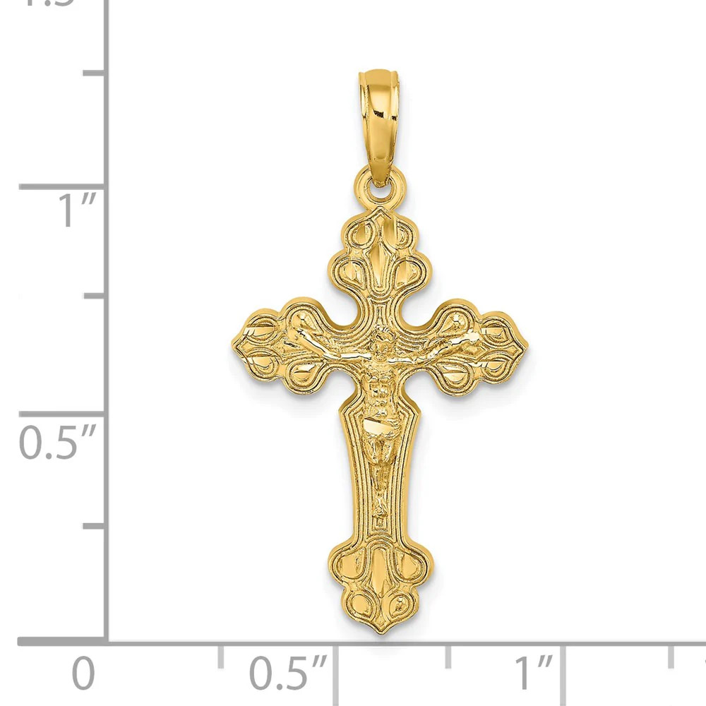 10K / 14K Yellow Gold Diamond-Cut Crucifix W /Fancy Tips Charm