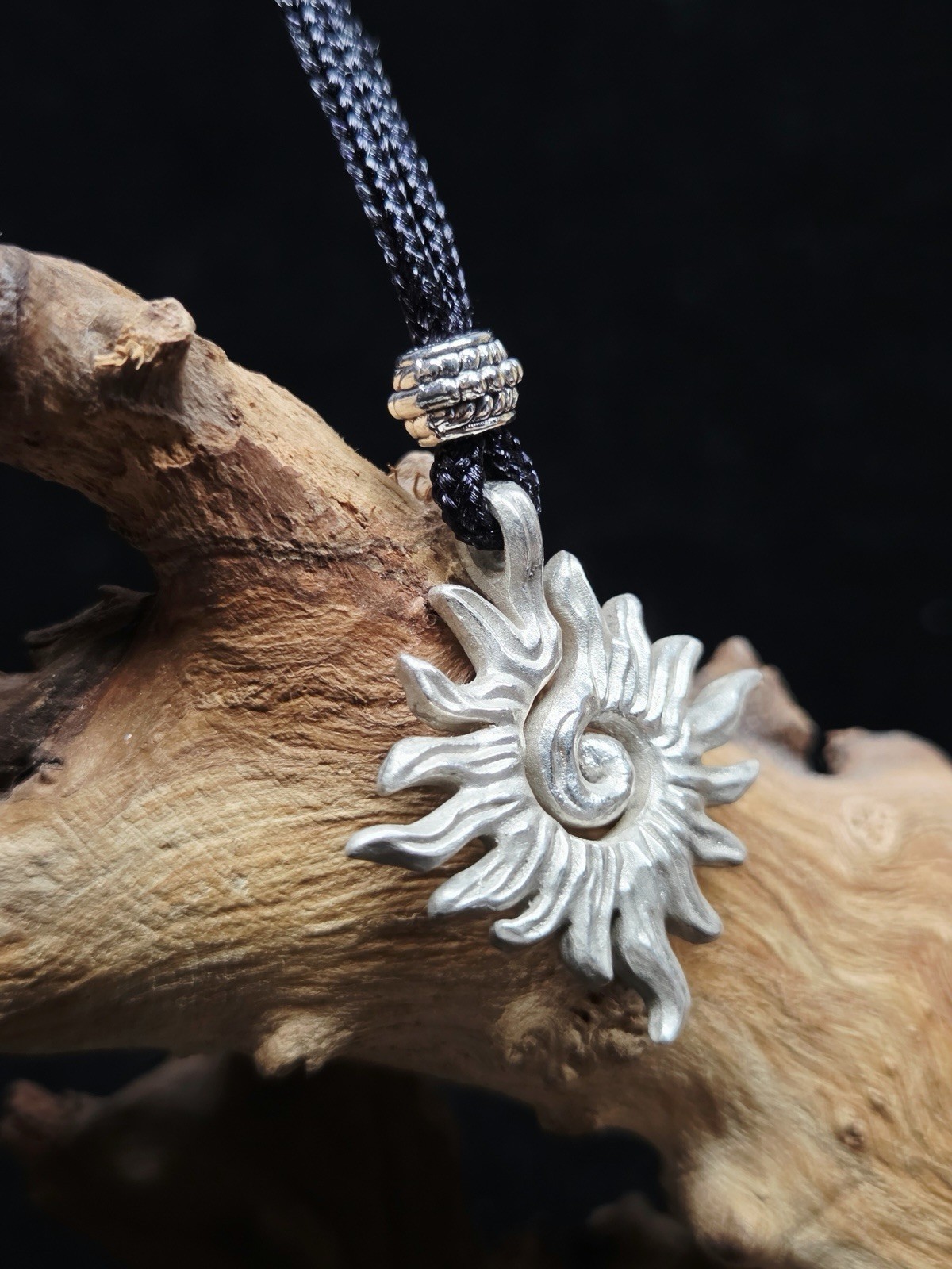 Solid 999 Fine Silver Sunburst Pendant 30-28-4mm 9g Handmade Bohemian Amulet