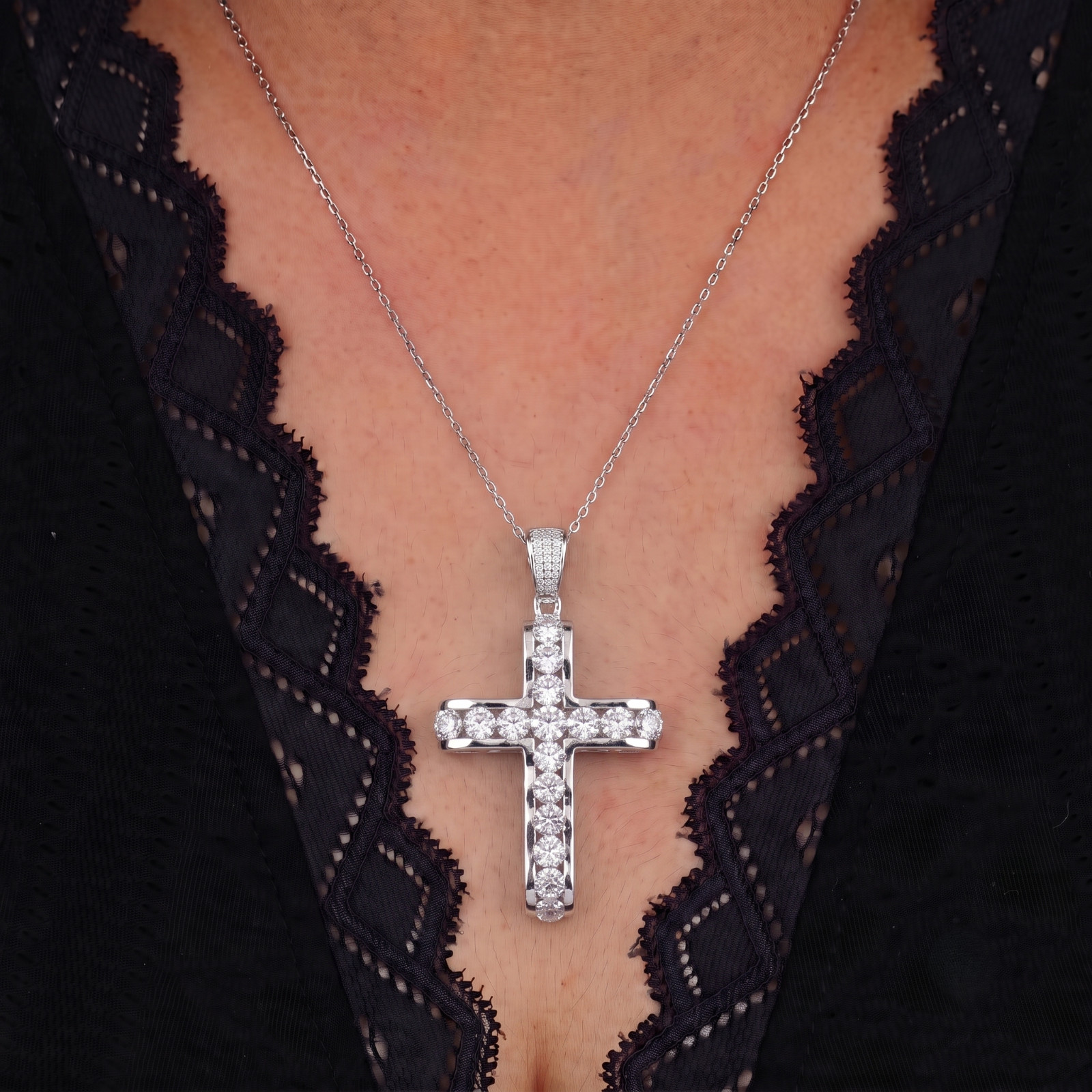 IGI Certified Round Cut Lab Grown Christian Cross 14K White Gold Pendant