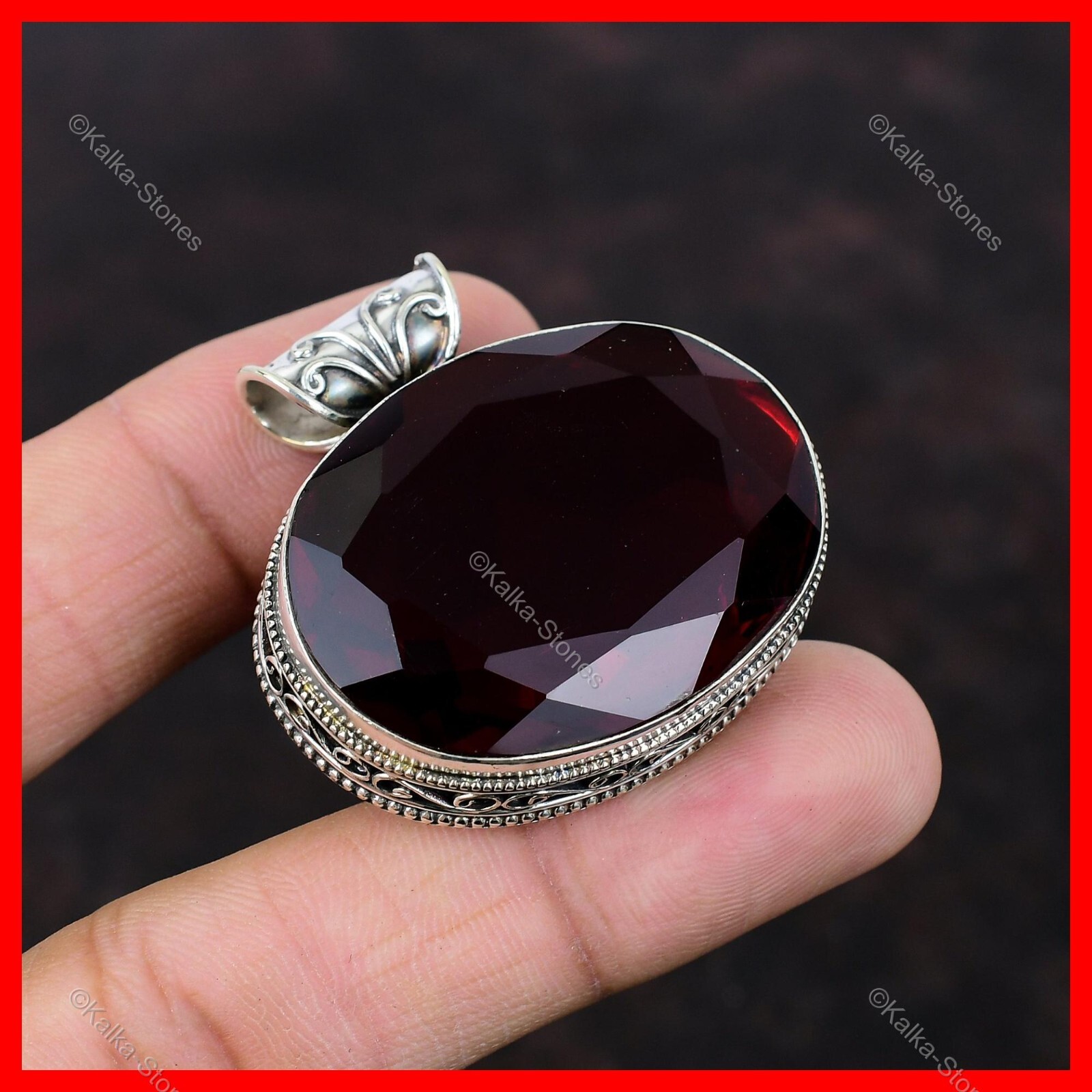 Natural Mozambique Garnet 925 Sterling Silver Bezel Vintage Ethnic New Pendant