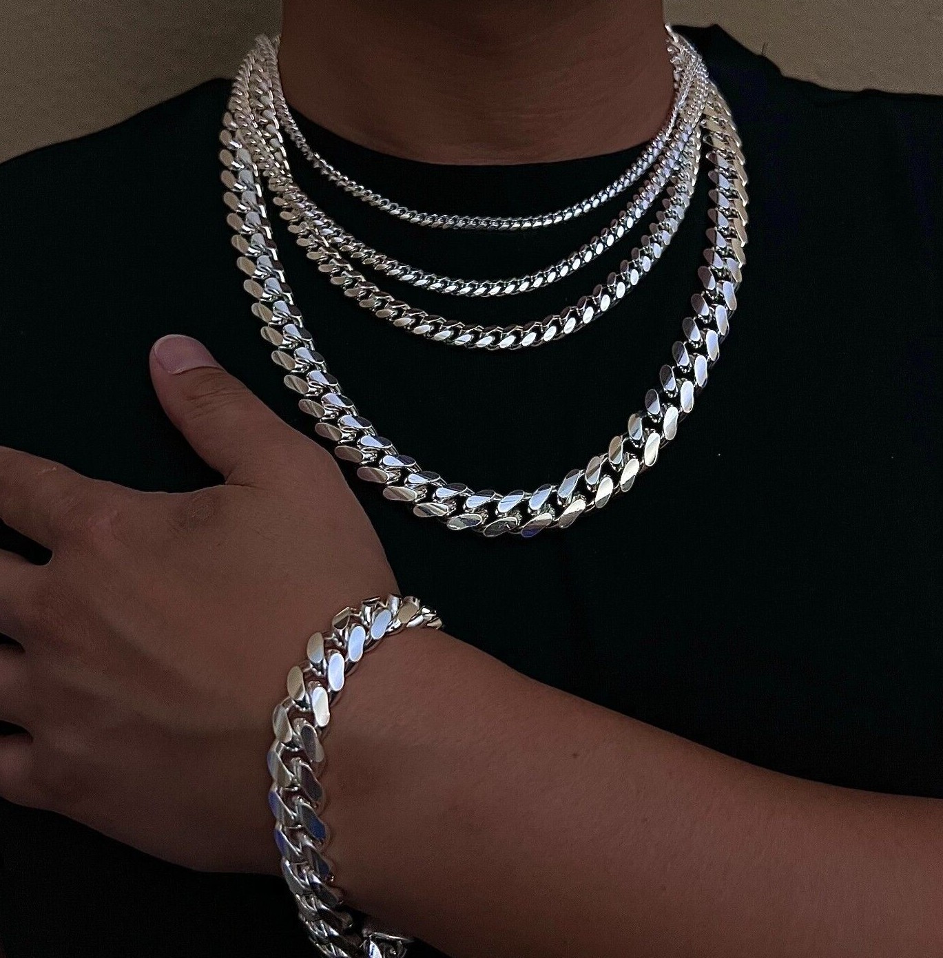 925 Sterling Silver Miami Cuban Link Chain Necklace Bracelet 2mm~7mm All Sizes