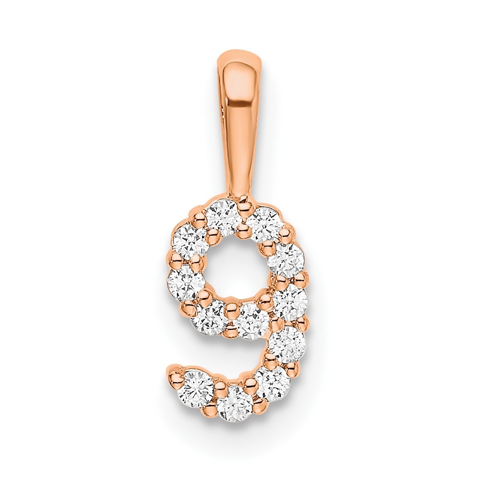14k Rose Gold Diamond Number 9 Pendant 0.38g, L-13.12mm, W-4.96mm Mother Gift