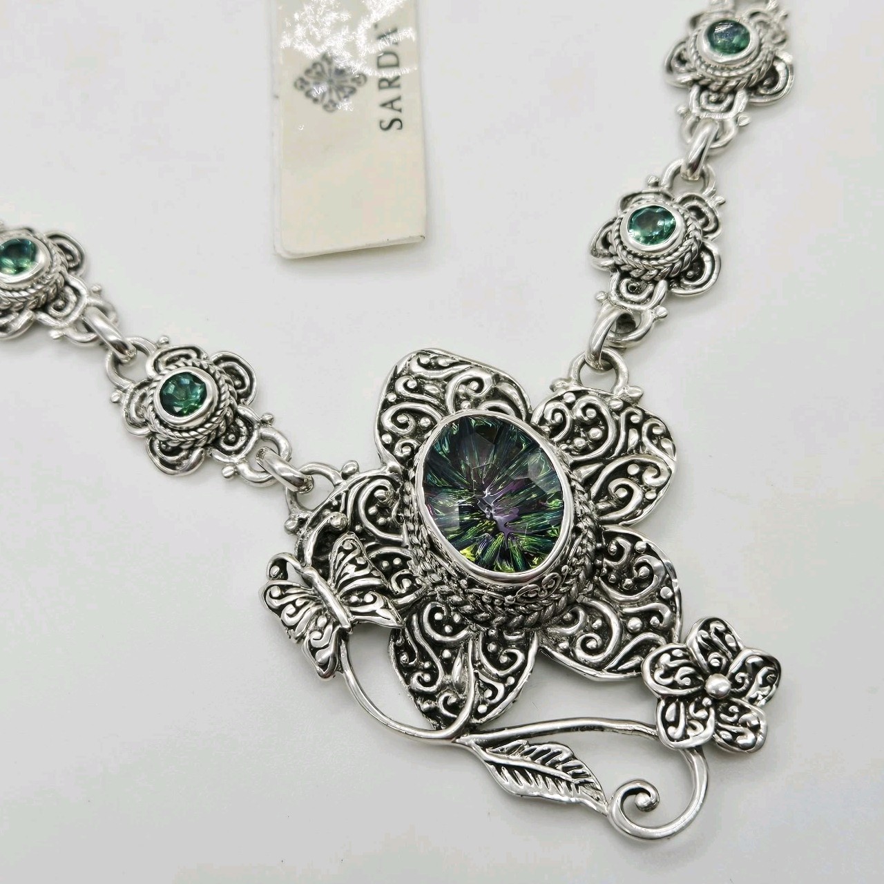 Sarda Wildflower Necklace Mystic Quartz Topaz Bali Sterling Silver 925 Flower