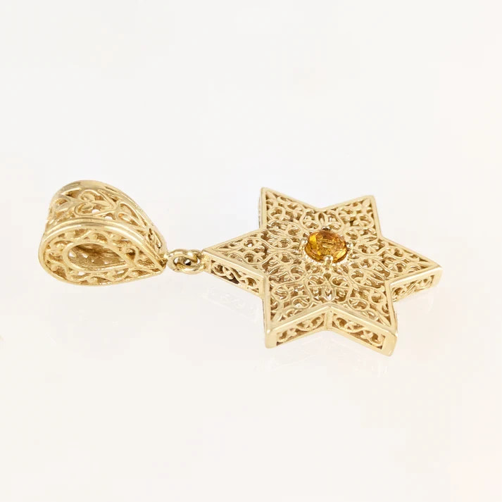 Star of David Filigree Pendant with Garnet or Citrine â€“ Optional Chain