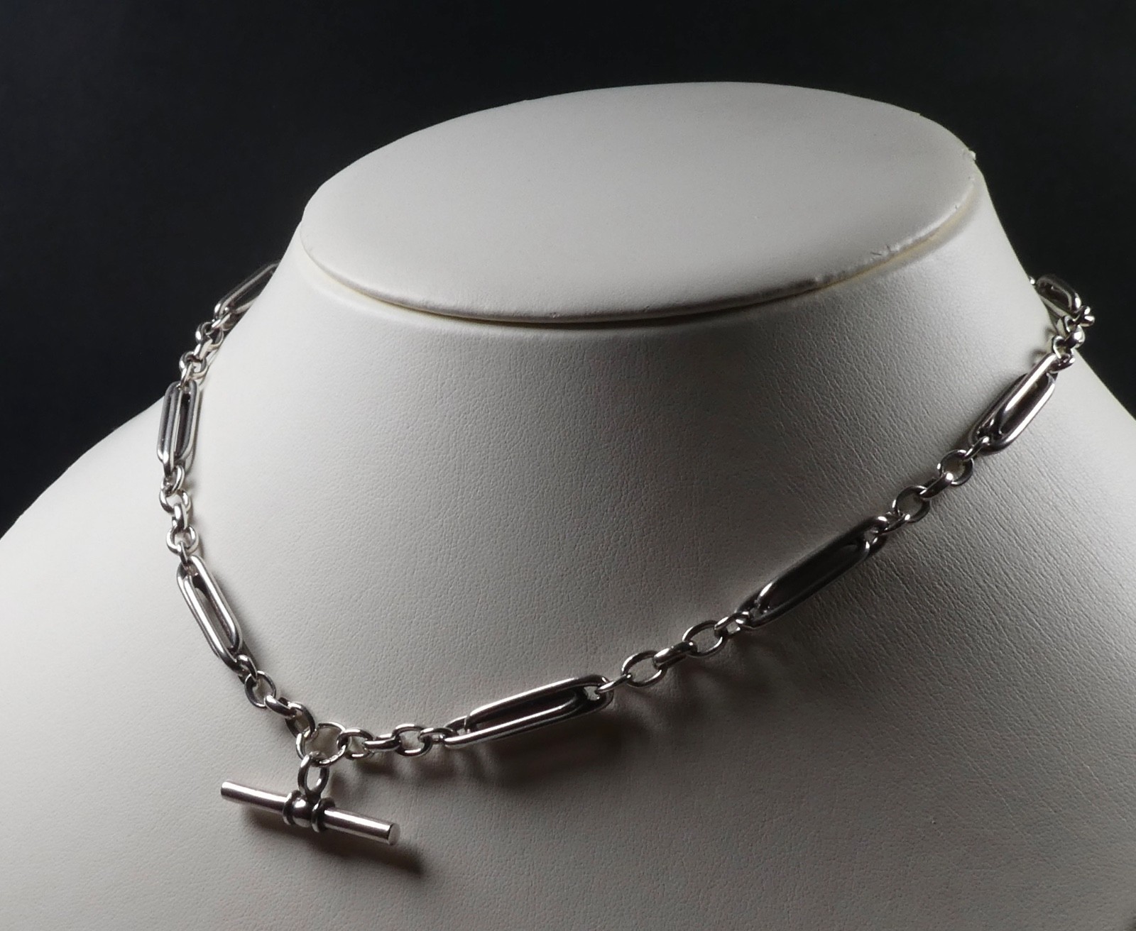 Trombone Link Albert Necklace Chain With T Bar 925 Sterling Silver Double Catch