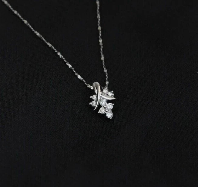 1 Ct Round Cut Real Moissanite Women’s Cluster Pendant 14K White Gold Plated