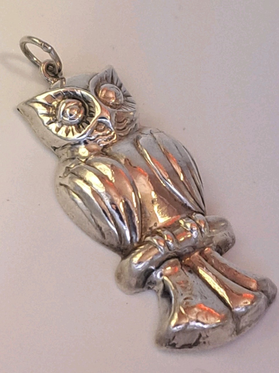 Vintage Estate 925 Sterling Silver Owl Pendant Goodluck Piece 9.27 Grams 2.25″