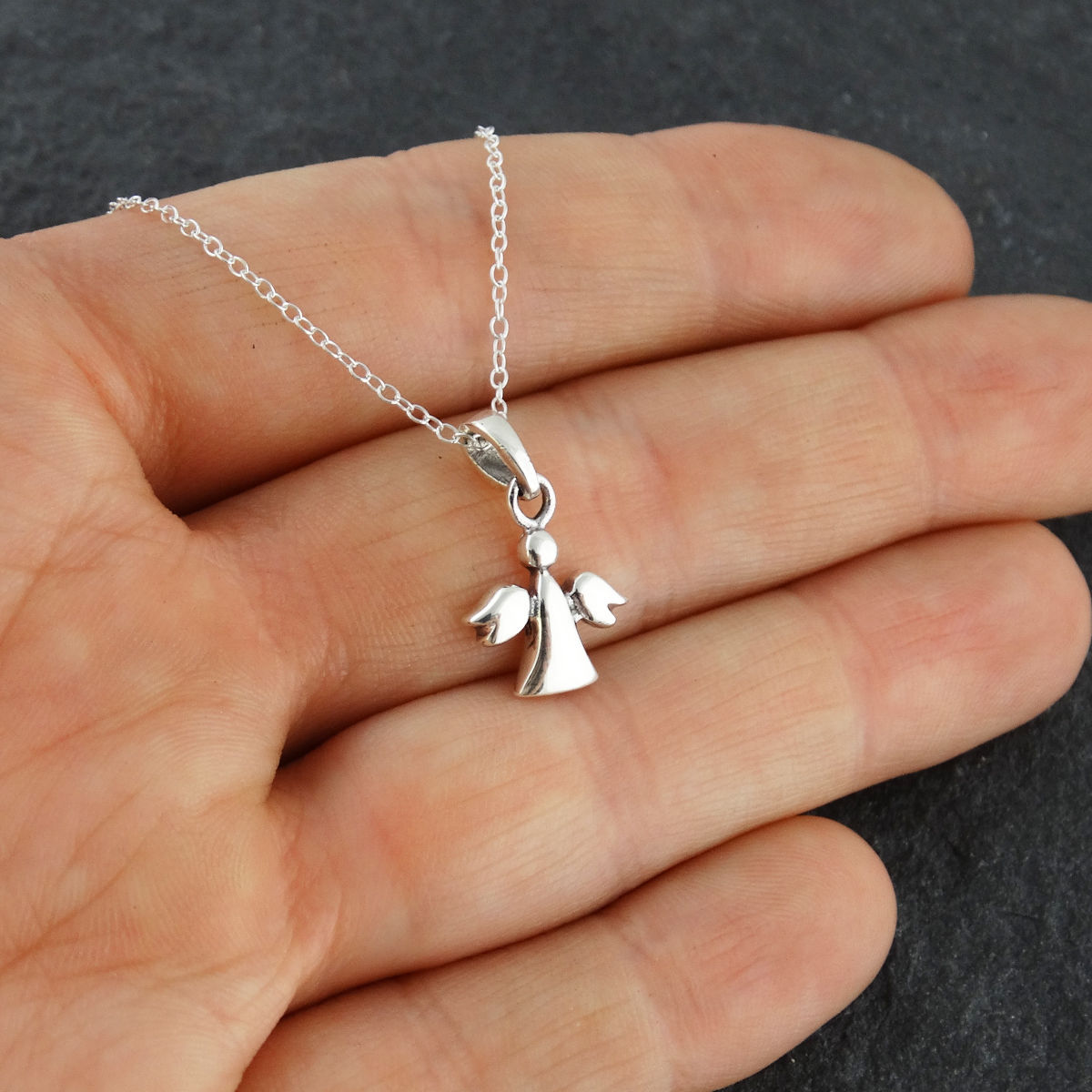 Tiny Guardian Angel Pendant Necklace – 925 Sterling Silver – Angels Protect NEW