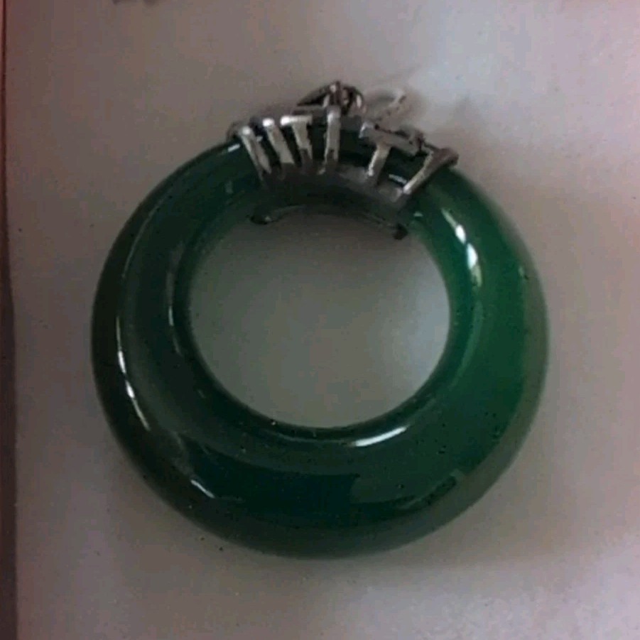 Green Jade Round Pendant Charm with Metal Bail, Single Jade Gemstone, Gift Box