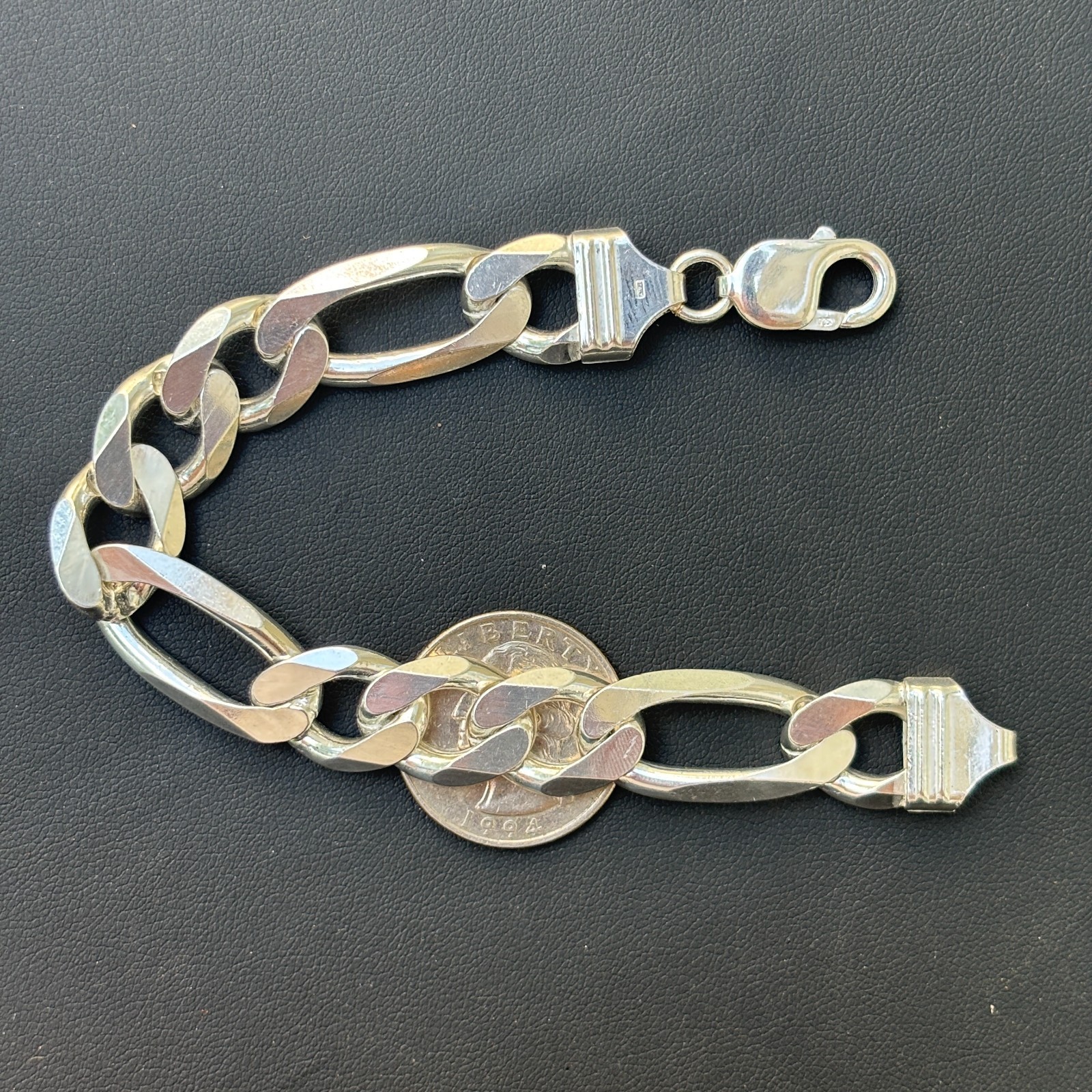13mm Figaro Bracelet – 925 Sterling Silver or 14k Gold Vermeil Made in Italy