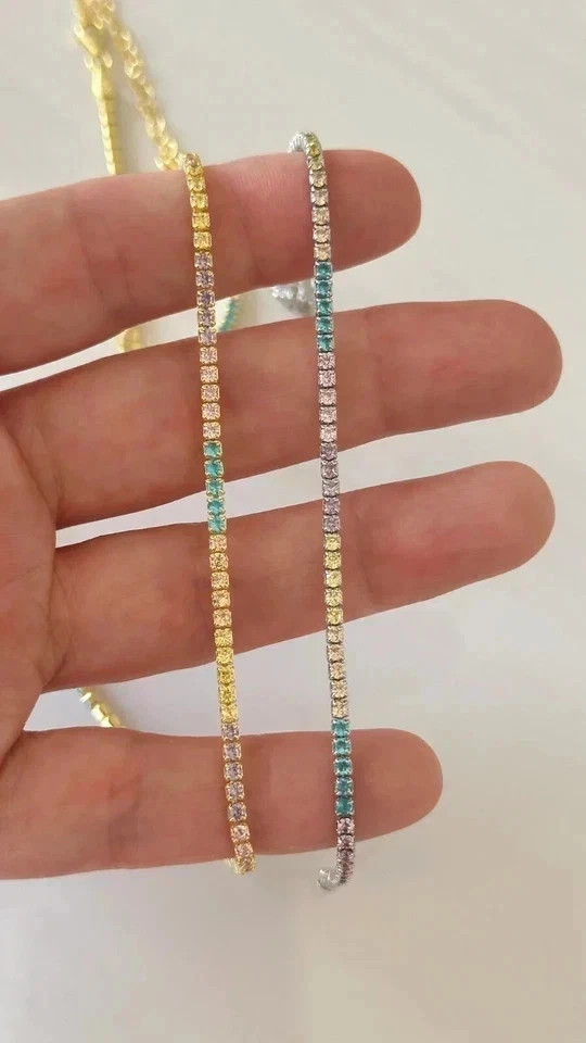 20TCW Round Cut Lab Created Rainbow Sapphire Tennis Necklace 925 Sterling Silver