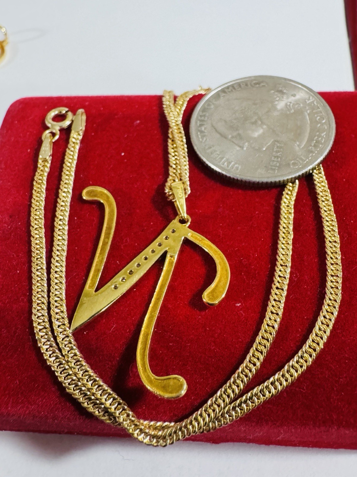 18K 750 Genuine Gold Letter N Set Necklace 15.6/16” Inch Long 4.54g 2.2mm