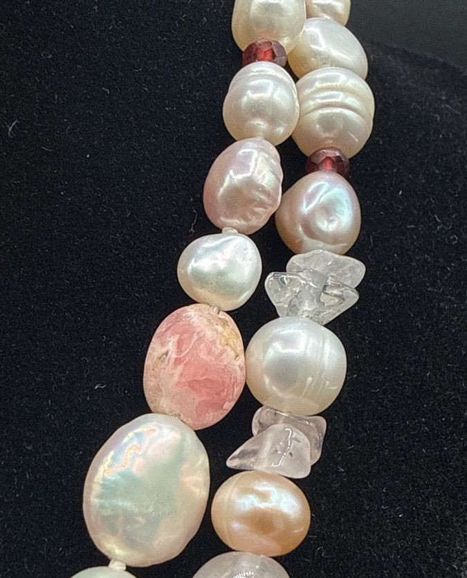 HONORA Pearl Rose Quartz and Rhodochrosite Garnet Necklace in Sterling Silver