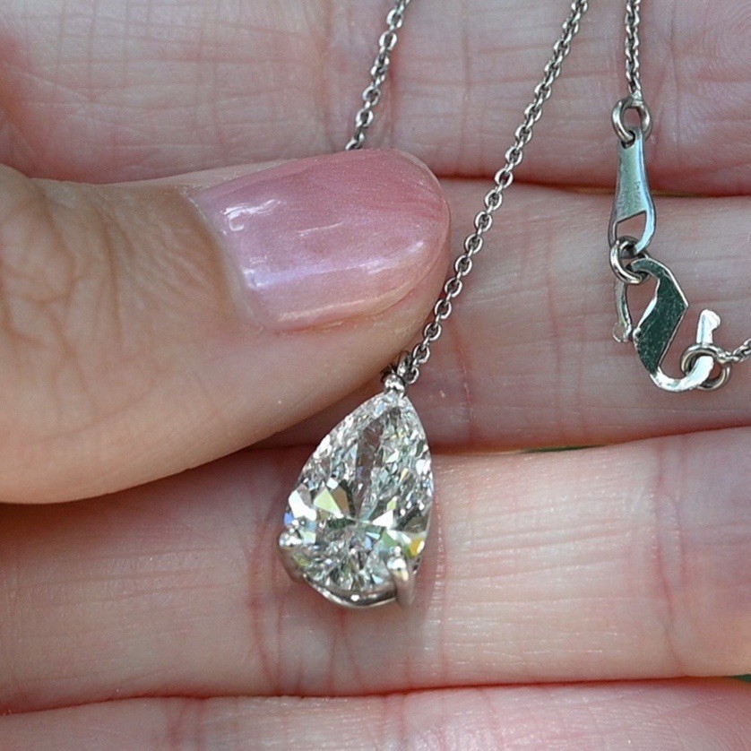 Platinum 950 3.02ct Lab Grown Pear Diamond Solitaire Necklace E VVS1