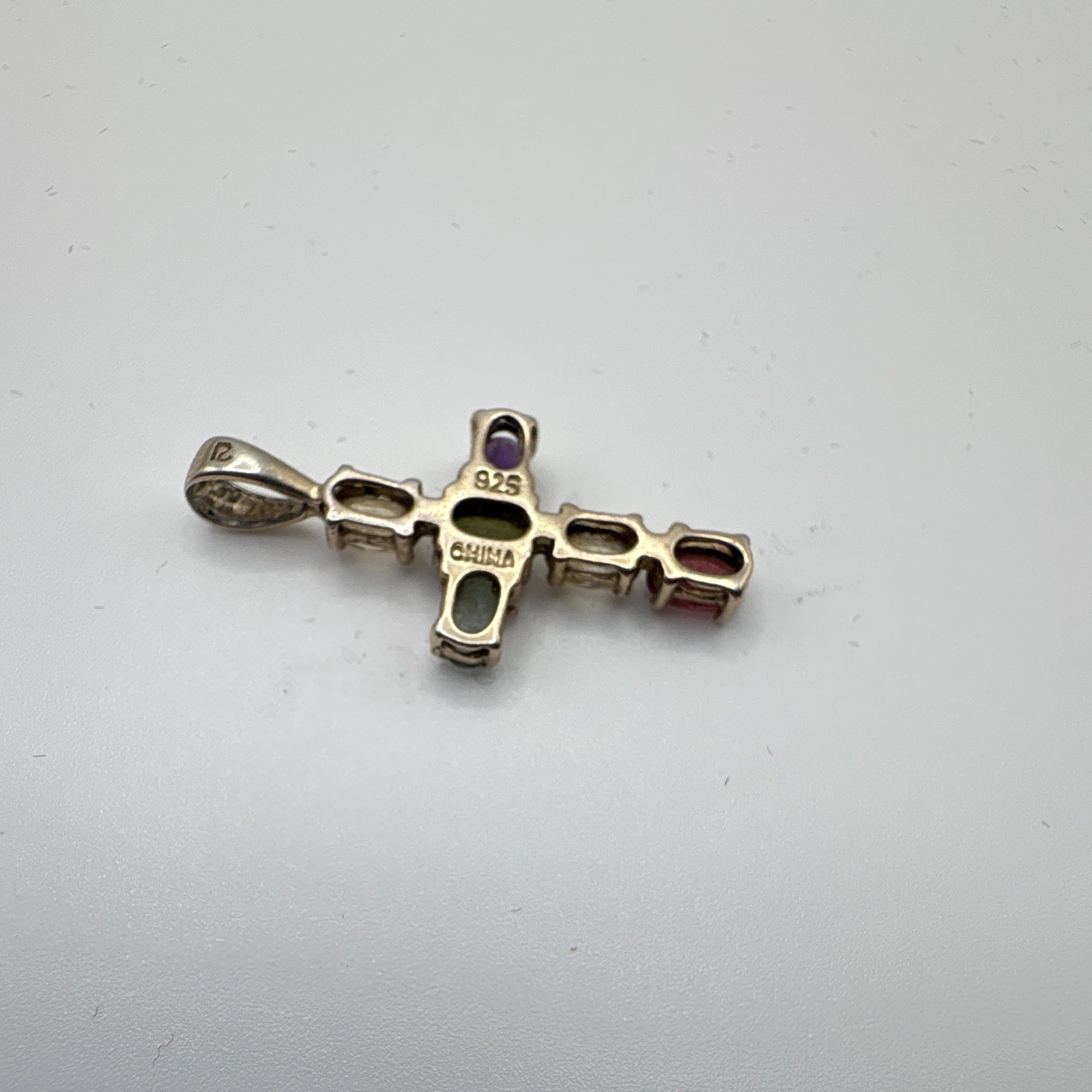 Gold over 925 Sterling Silver Cross Pendant Charm Prong Set 5 Multicolor Gems