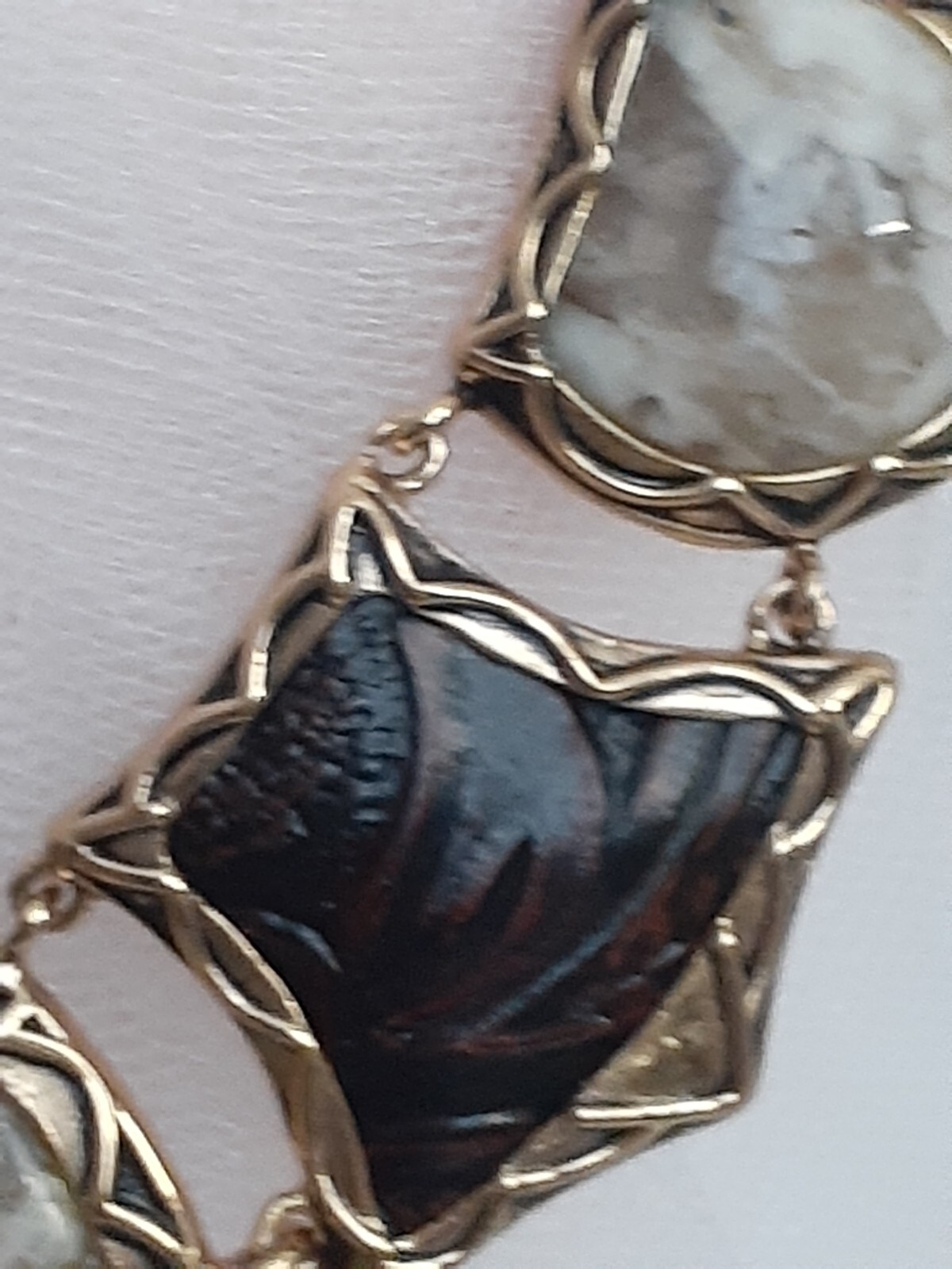 Designer Studio Barse Bronze Jasper Gemstone Leather Embossed 19″ Necklace