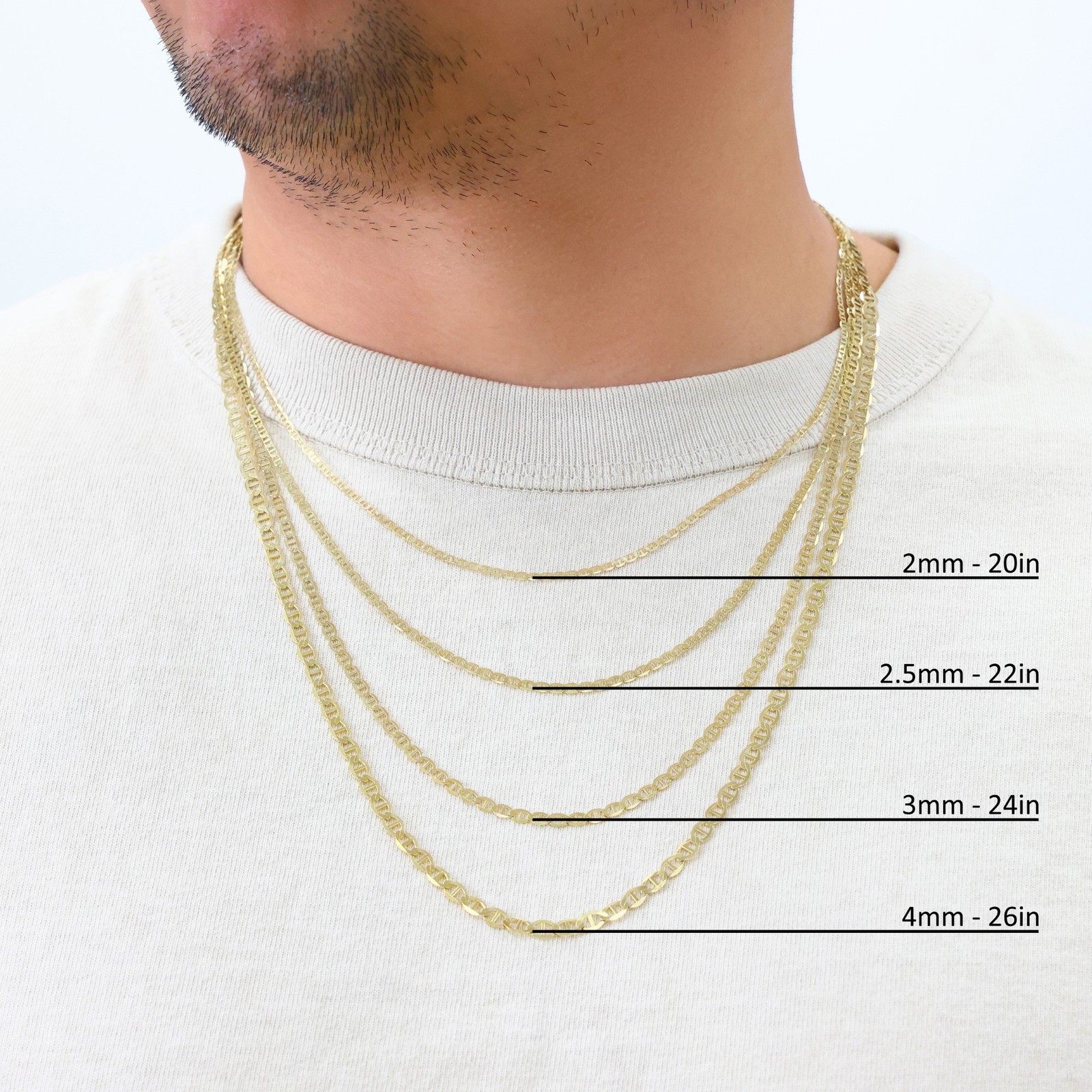 10K Yellow Gold Solid 2mm-9mm Mariner Anchor Flat Link Pendant Necklace 16″- 30″